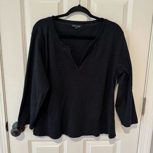 Land's End Black Cotton V Neck Long Sleeve Shirt - Size‎ XL